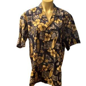 Hawaiian Shirt Mens XL Winnie Fashion Floral Flowers  Blue Short Sleeve Cotton